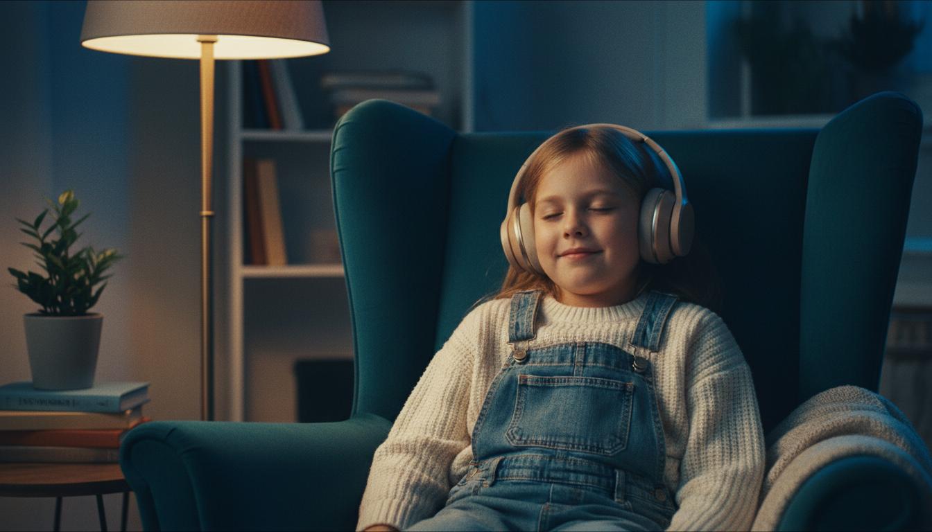 Child listening with headphones